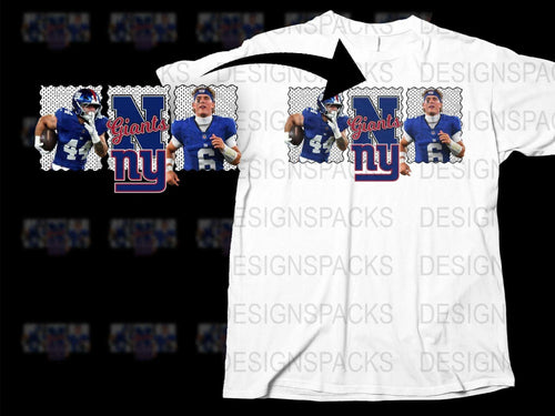 New York Giants Themed T-Shirt, Football Player Graphic Tee, NFL Sports Fan Apparel, Blue and White Cotton Shirt