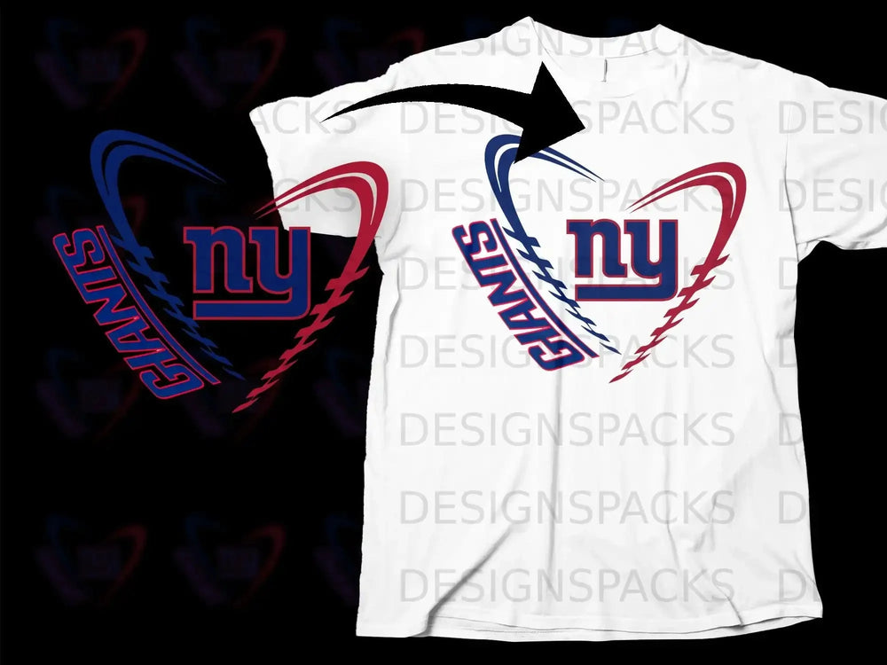New York Giants Heart Shaped Logo Design T-Shirt