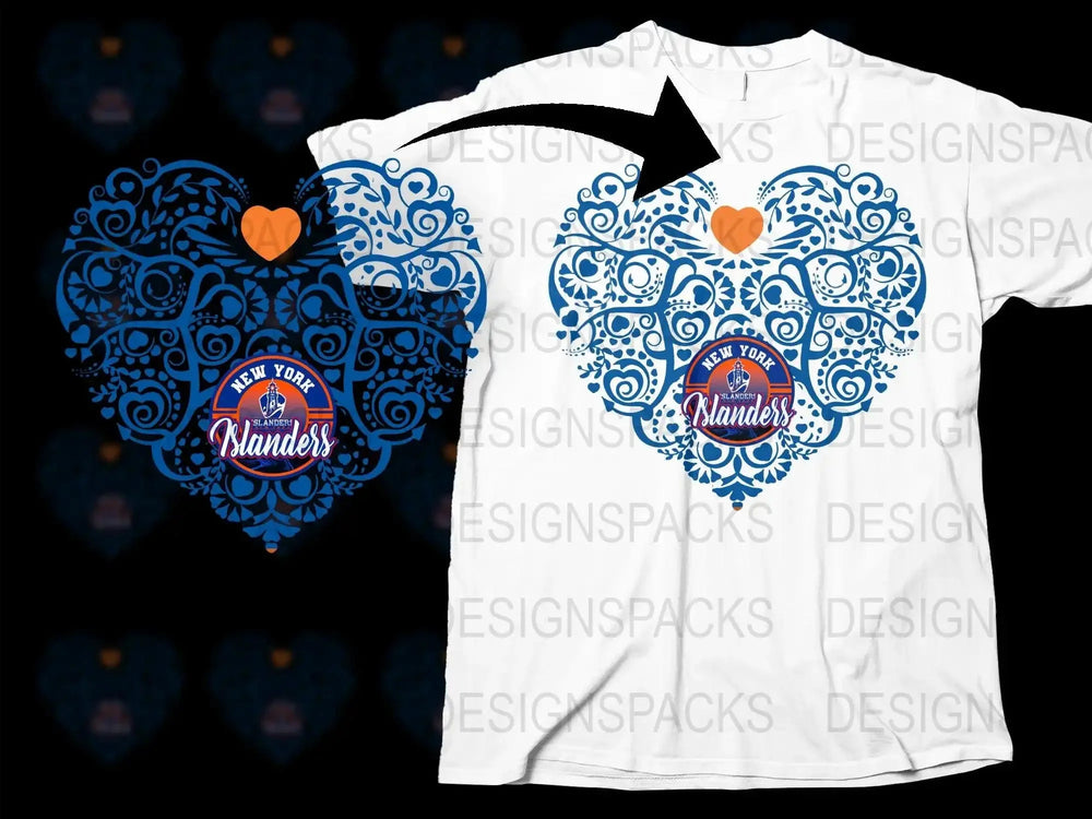 New York Islanders Heart Design Graphic Png Digital Download