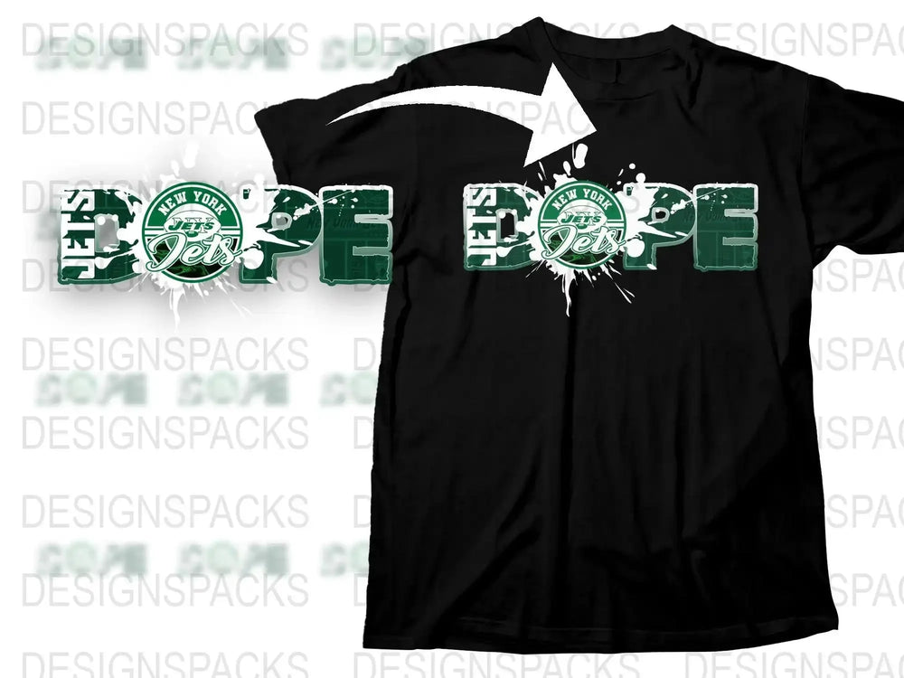 New York Jets Inspired Grunge Style Graphic T-Shirt, Sports Fan Apparel, Casual Black Tee