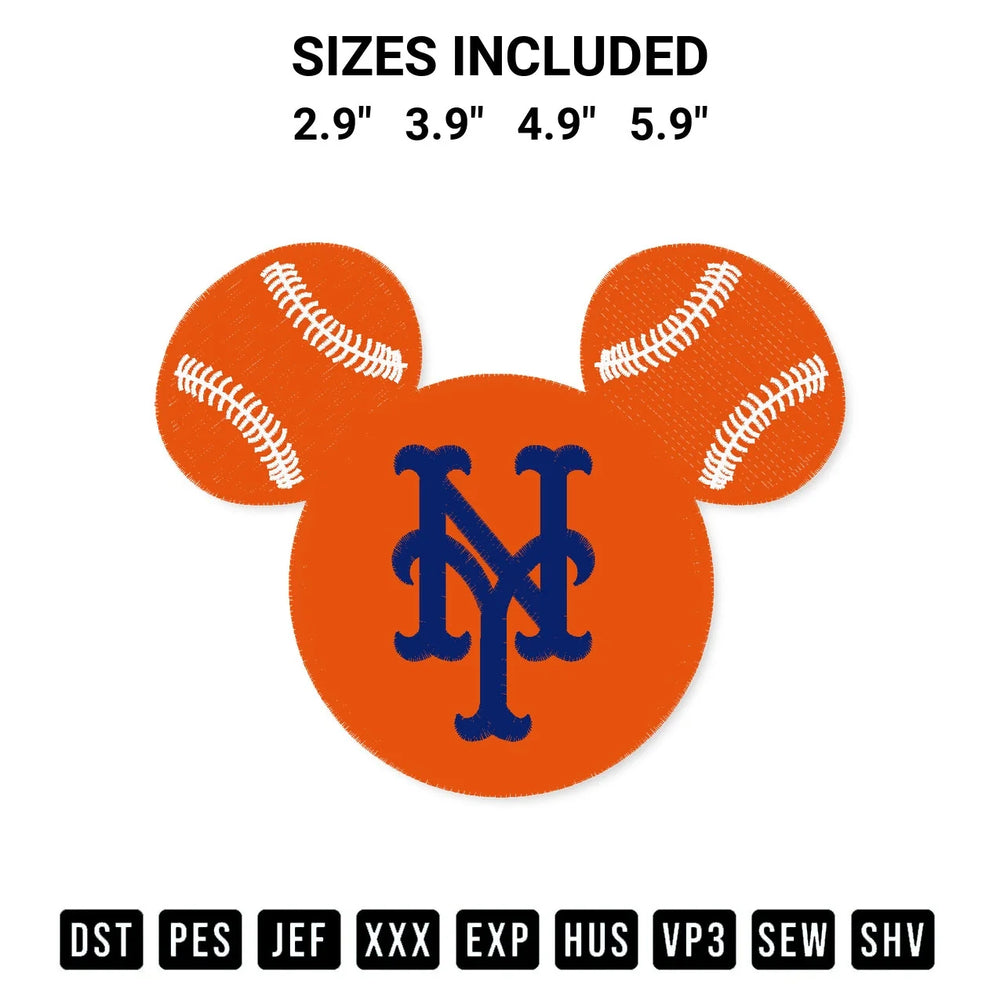 New York Mets Baseball Mouse Head Embroidery Design