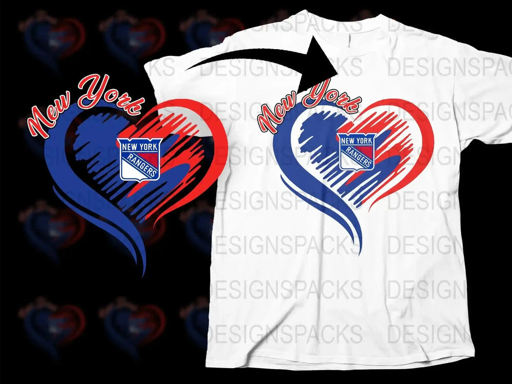 New York Rangers Artistic Heart Design Png Digital Download
