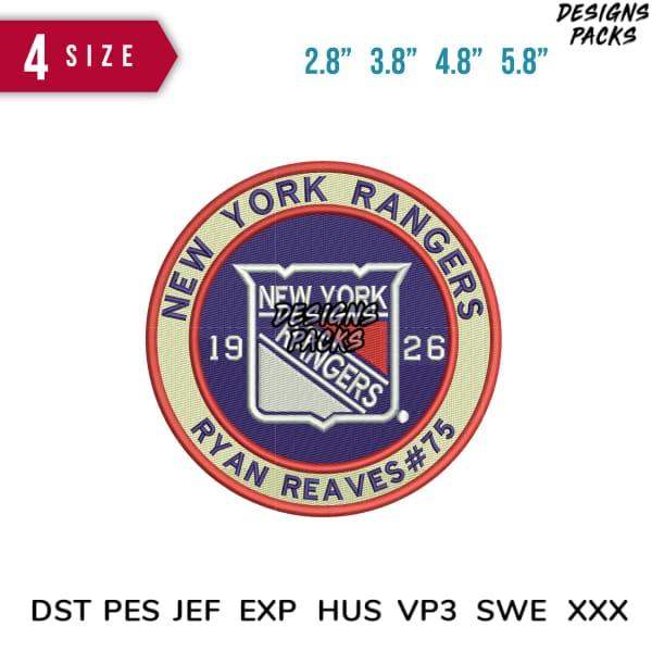 New York Rangers Ryan Reaves #75 embroidery design in 4 sizes, compatible with DST PES JEF formats for instant download