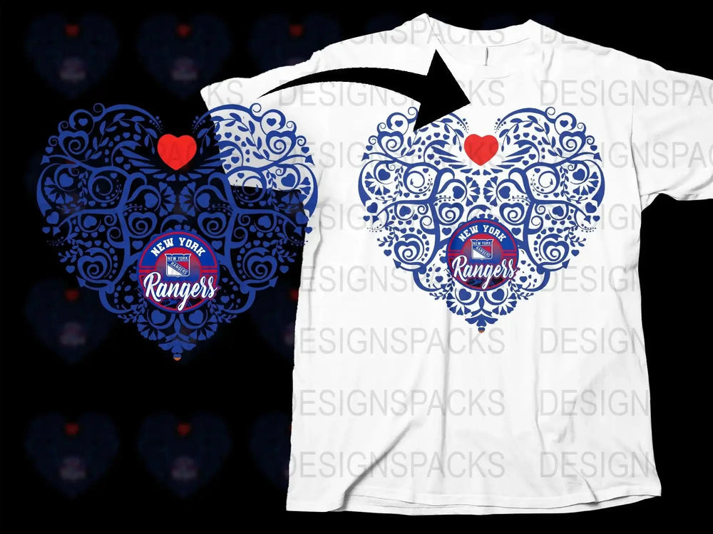 New York Rangers Heart Design Graphic Png Digital Download