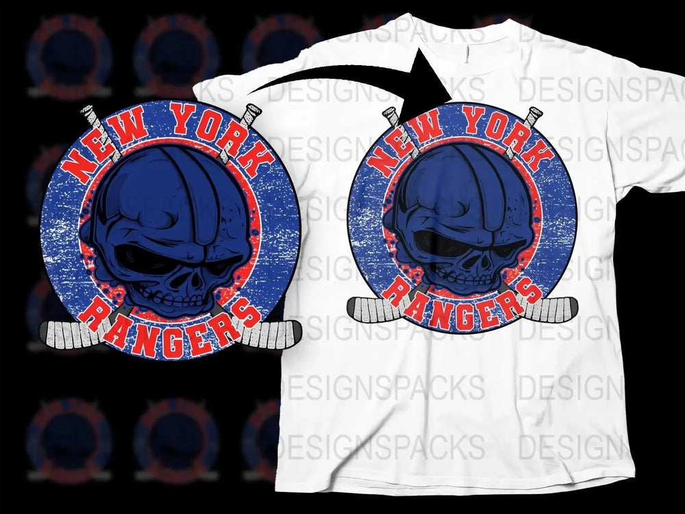 New York Rangers Skull Design NHL Hockey Png Digital Download