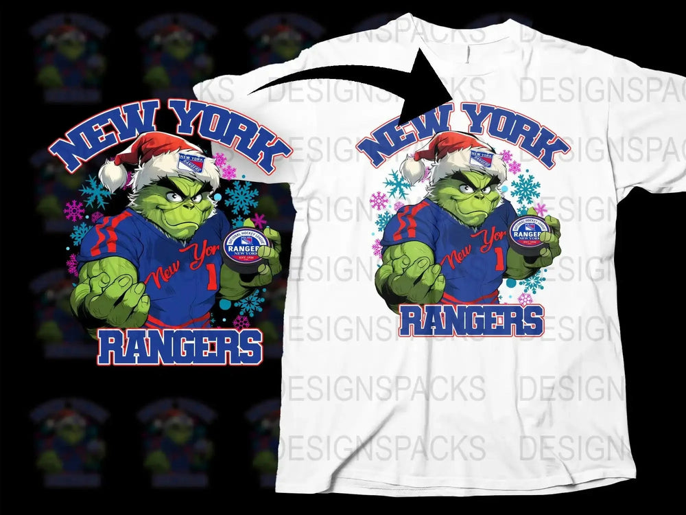 New York Rangers Themed Grinch Christmas Png Digital Download