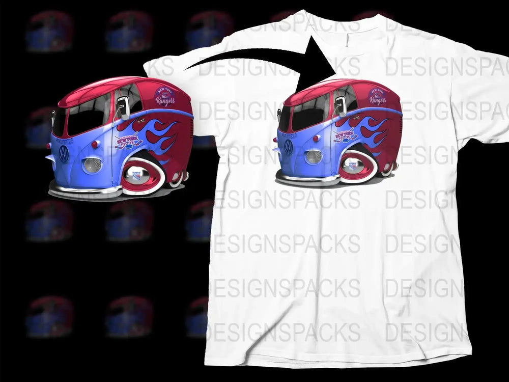 New York Rangers VW Bus Design Graphic Novelty Png Digital Download