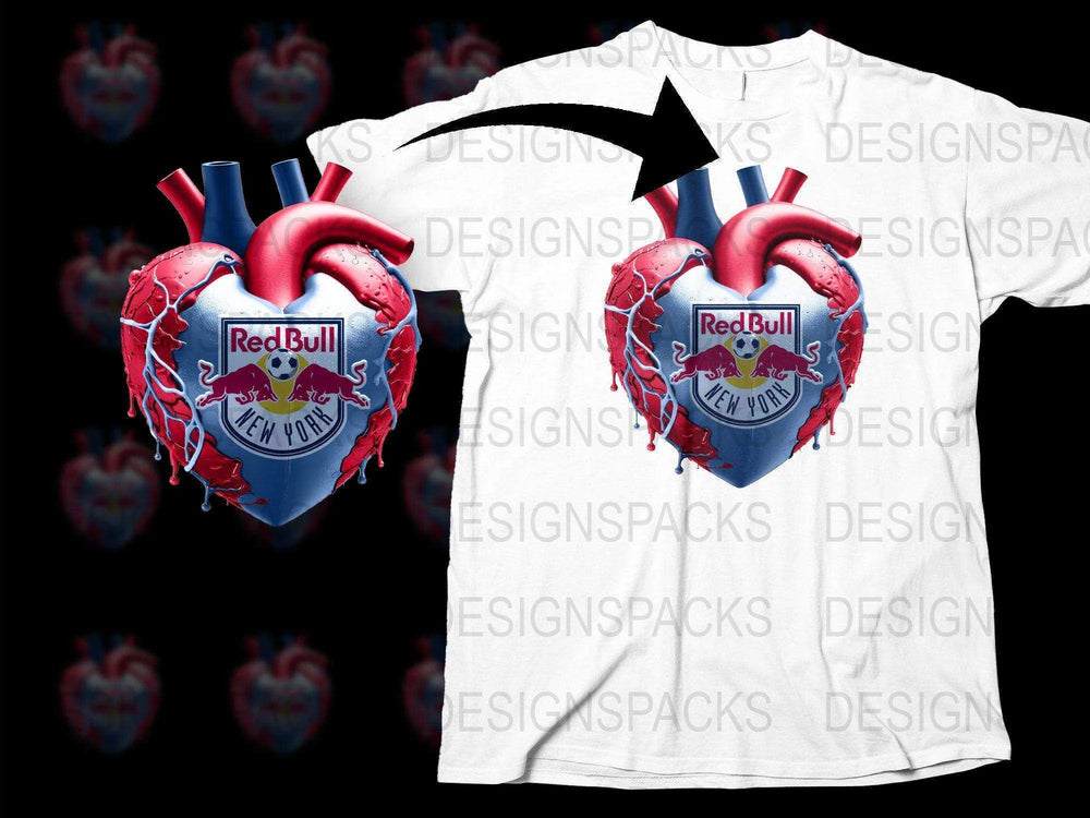 Red Bull New York soccer heart anatomy design for t-shirt, print-ready DTF/DTG bundle