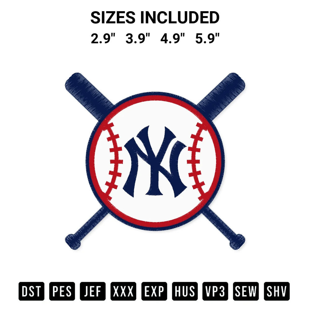 New York Yankees Crossed Bats Embroidery Design