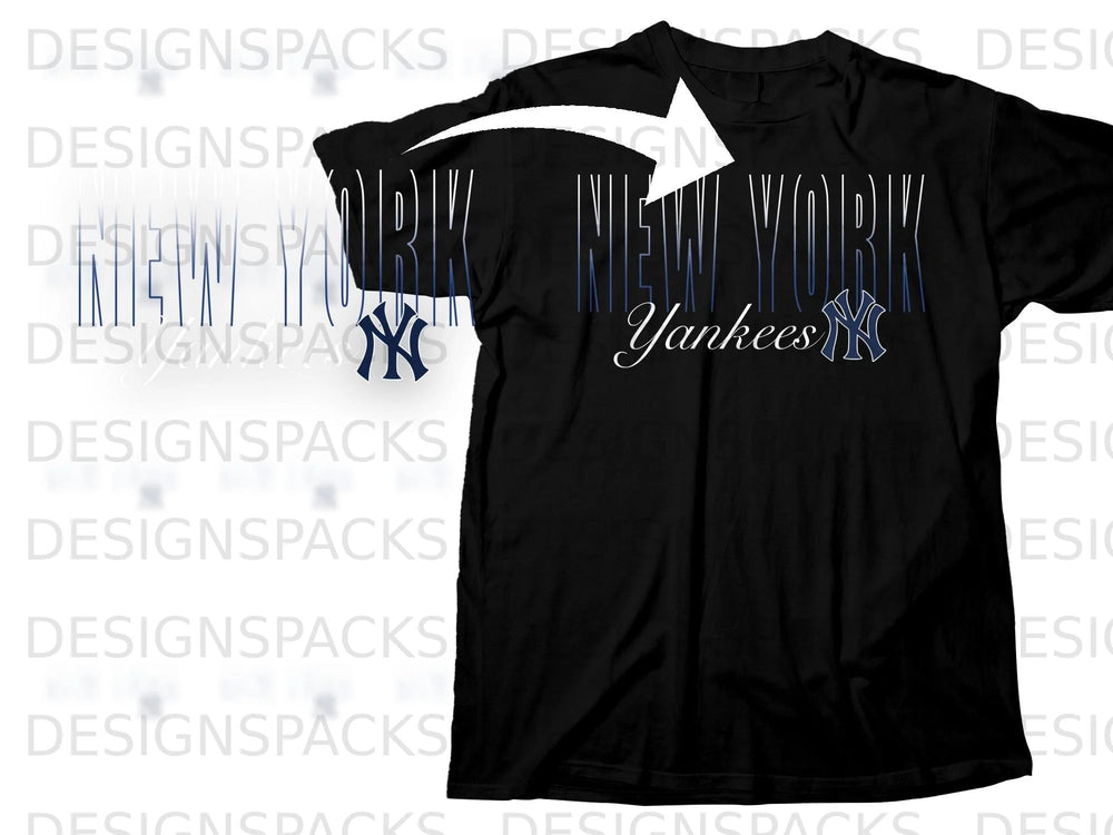 Black t-shirt with "NEW YORK Yankees" text and logo graphic.
