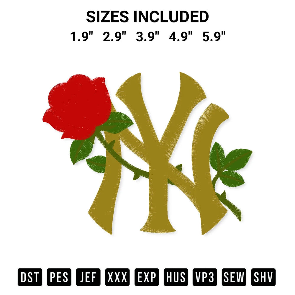 New York Yankees Rose Embroidery Design