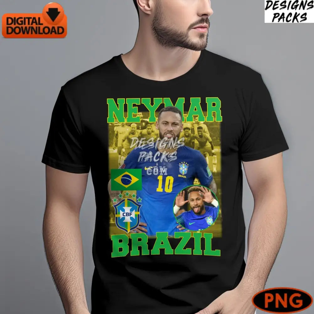 Neymar Brazil Soccer Star Digital Instant Download Vibrant Sports Png Brazilian Football