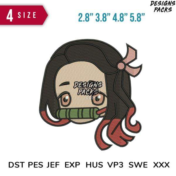 Anime girl embroidery design with green mouthpiece, available in multiple sizes and formats