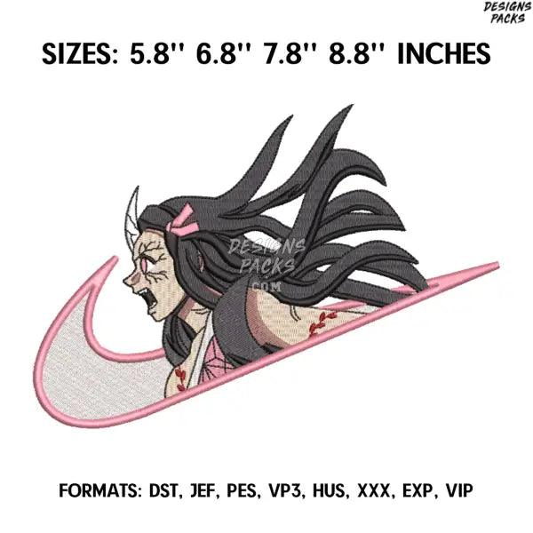 Nezuko Embroidery Design File, Kimetsu no yaiba Anime Embroidery Design, Demon Slayer Embroidery, Anime Pes Design Nike