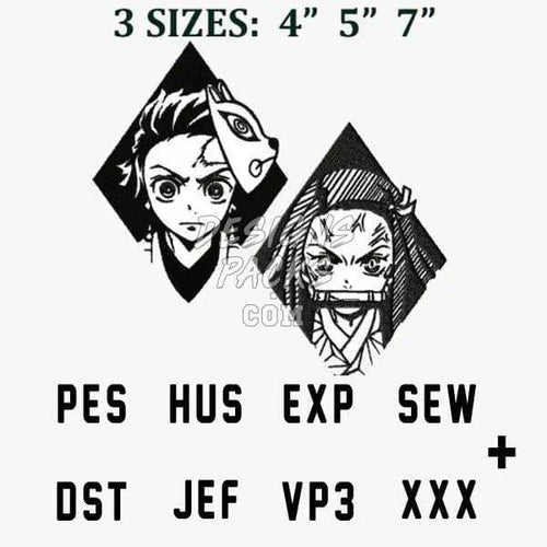 Demon Slayer embroidery designs in 3 sizes, PES HUS EXP SEW DST JEF VP3 XXX formats