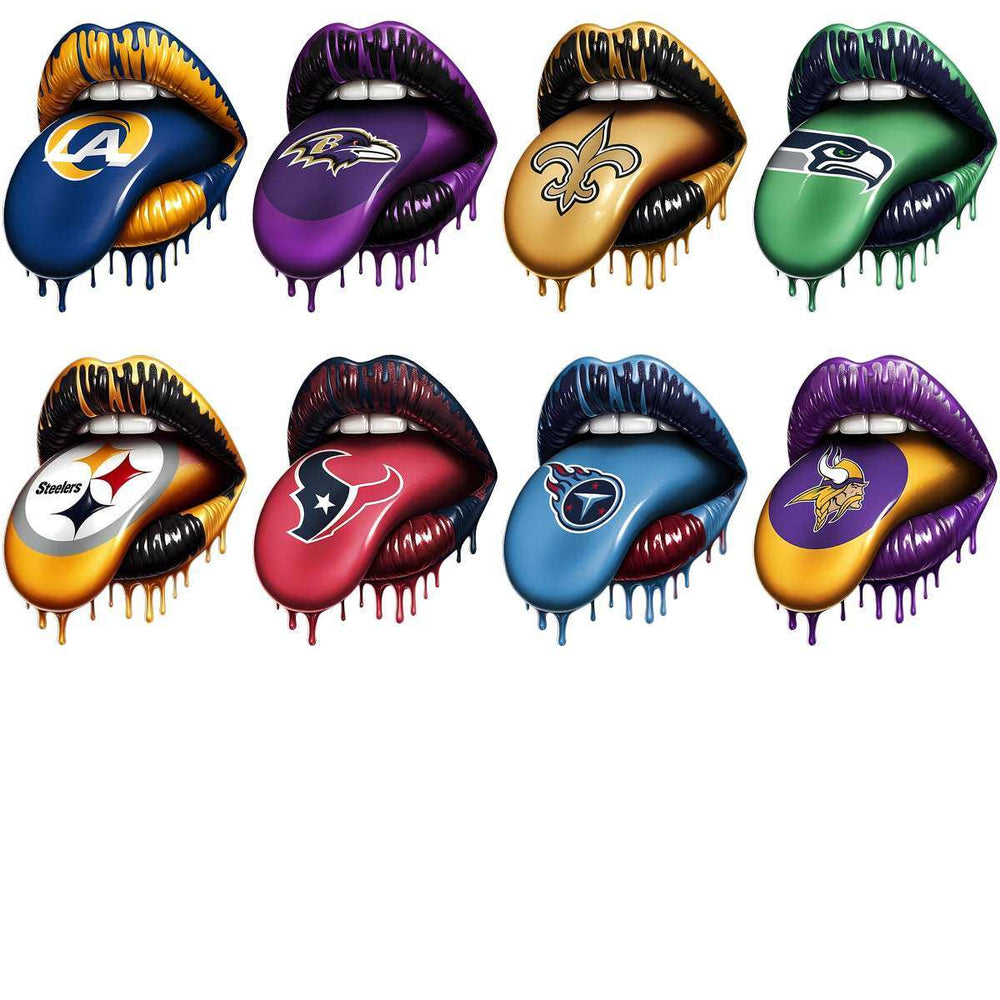 32 Football Teams Logo Dripping Lips Tongue Out Designs Bundle PNG