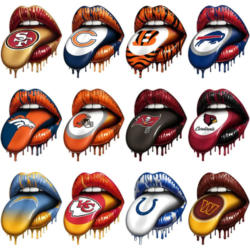 32 Fußballmannschaften Logo tropfende Lippen Zunge raus Designs Bundle PNG