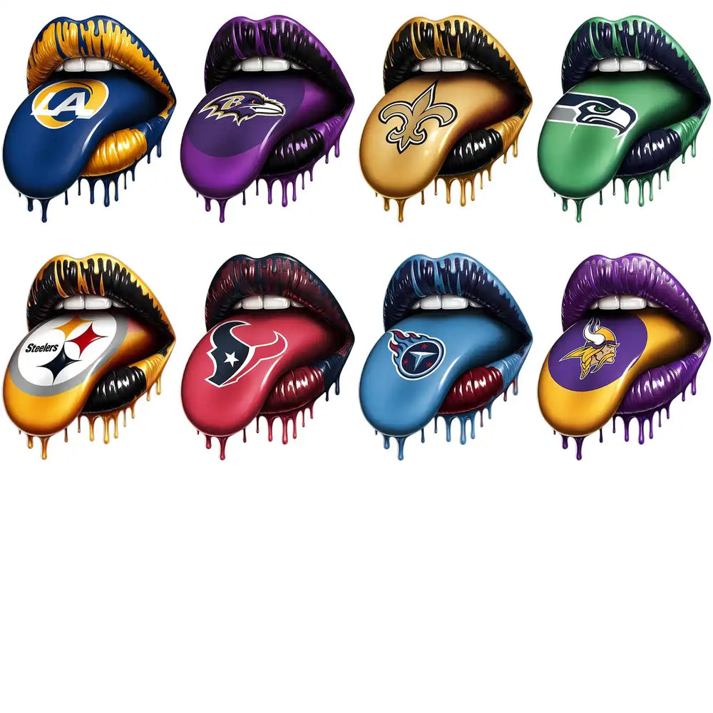 32 Football Teams Logo Dripping Lips Tongue Out Designs Bundle PNG