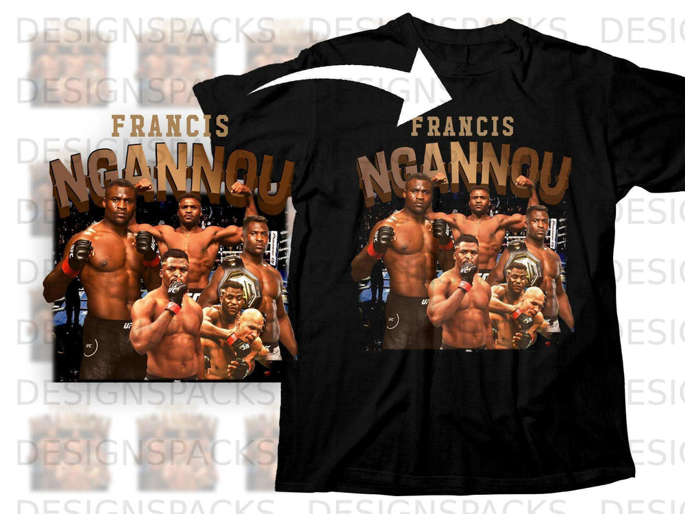 Francis Ngannou UFC graphic tee with fighters on a black t-shirt.