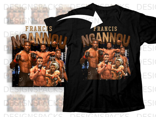 Francis Ngannou UFC graphic tee with fighters on a black t-shirt.