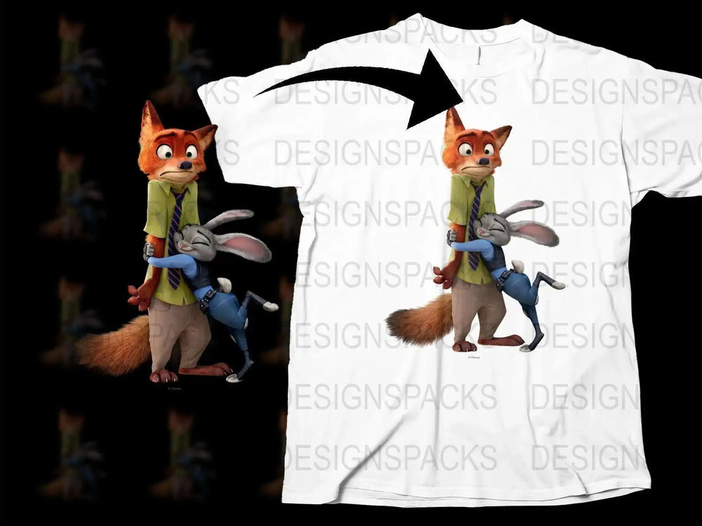 Kids Fox and Rabbit Cartoon White T-Shirt, Cute Animal Graphic Tee, Unisex Children’s Clothing, Soft Cotton Shirt
