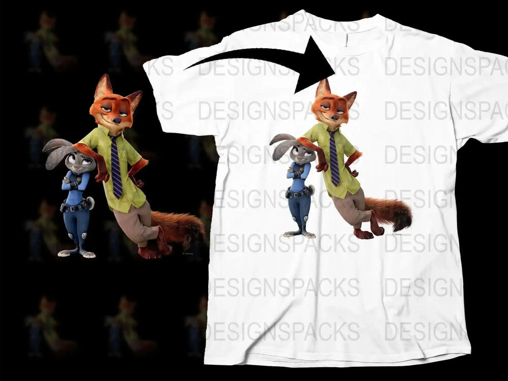 Zootopia Nick and Judy Graphic T-Shirt, Unisex Cartoon Character Tee, Kids and Adult Sizes Available