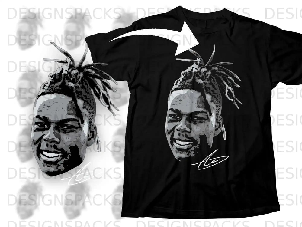 Black T-Shirt with Dreadlocked Man Illustrated Design