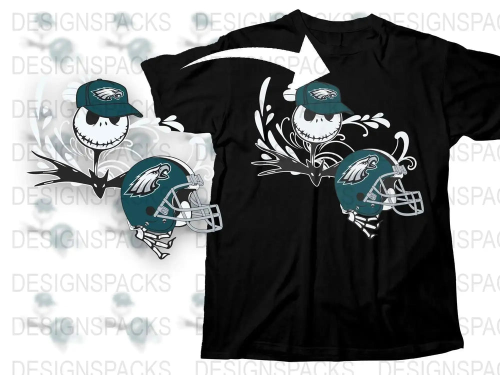 Graphic T-Shirt with Cartoon Skeleton Football Player, Sports Team Apparel, Black Tee for Fans