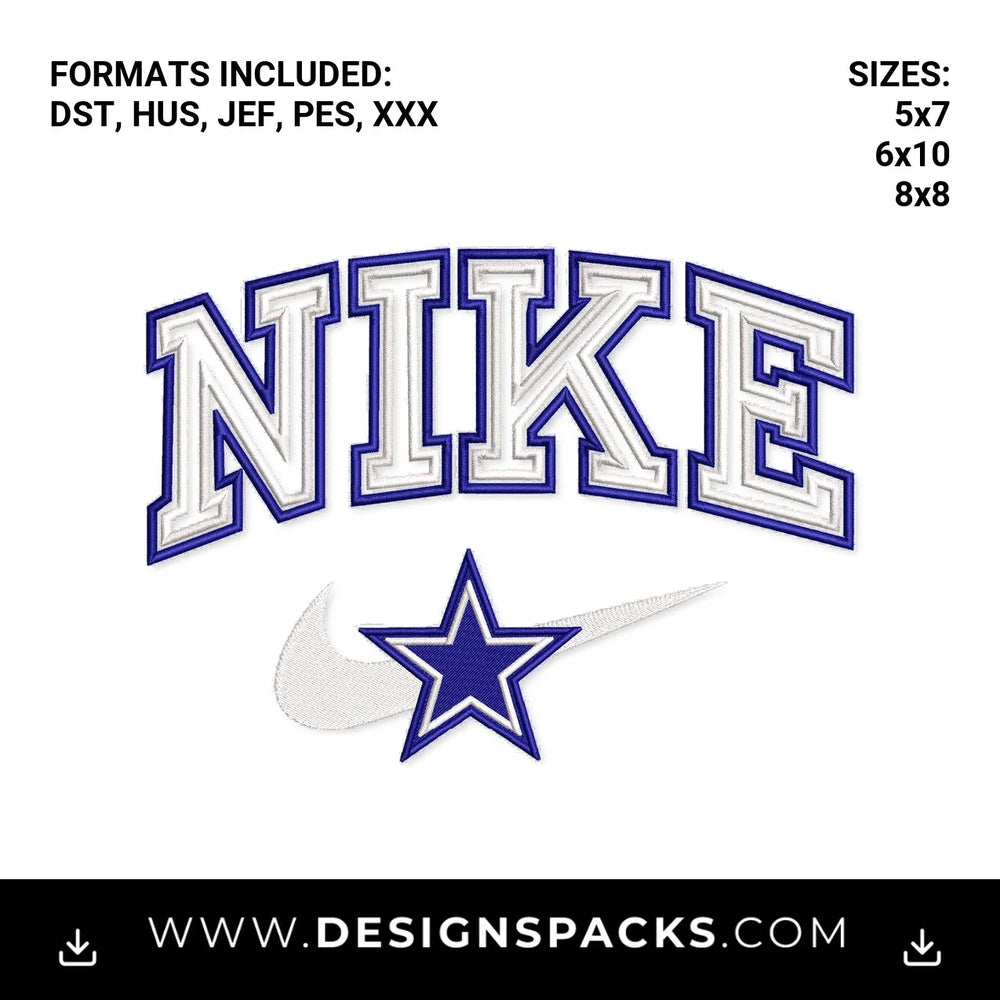 Nike Blue Cowboys Star Varsity Logo Embroidery Design - Instant digital download pattern at Designspacks.com