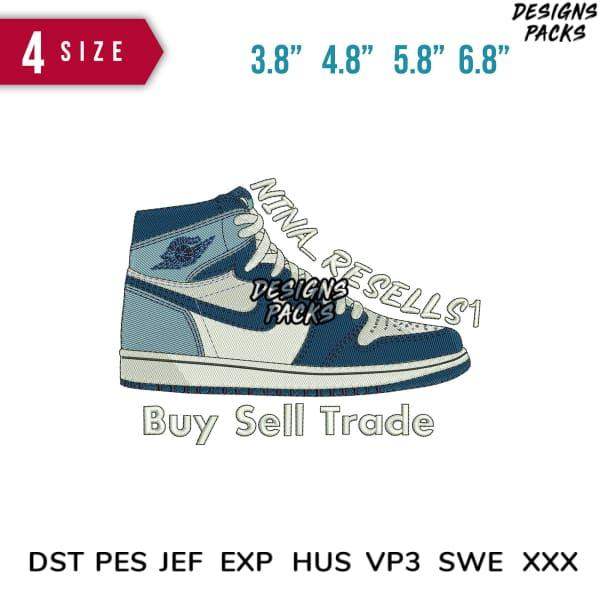 Blue and white sneaker embroidery design in DST PES formats for instant download