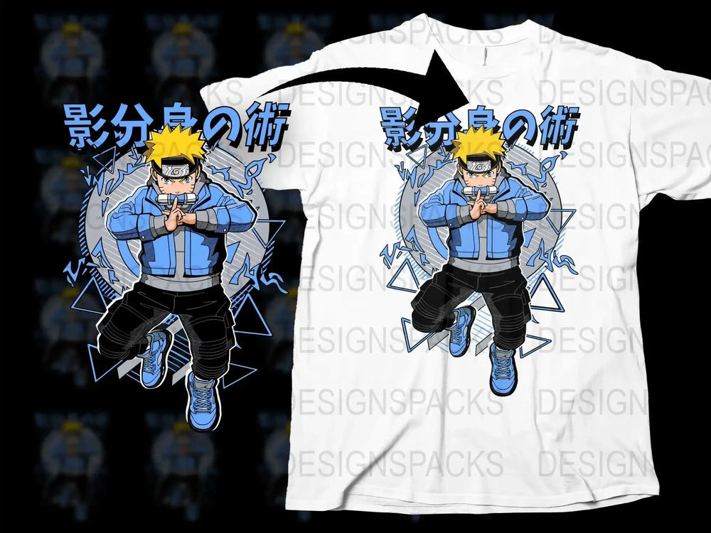 Ninja in Blue Anime StreetWear Graphic Png Digital Download