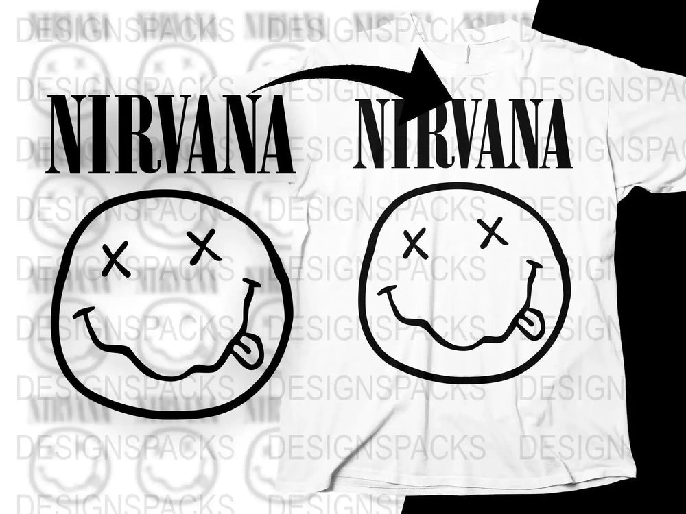 Nirvana Logo With Smiley Face Rock Band Icon Graphic Design Png Design Digital Download