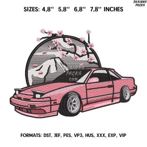 NISSAN 180SX Embroidery design file. Japan sakura embroidery pattern. 4.8/ 5,8 /6,8 /7,8 in. Digital design instant down