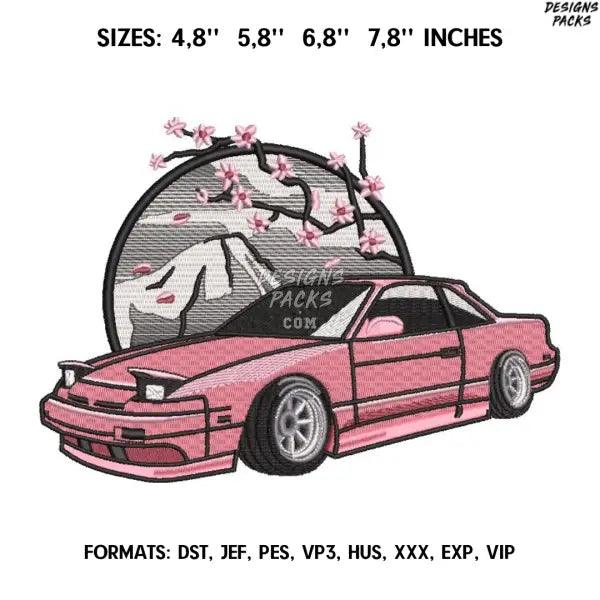 NISSAN 180SX Embroidery design file. Japan sakura embroidery pattern. 4.8/ 5,8 /6,8 /7,8 in. Digital design instant down