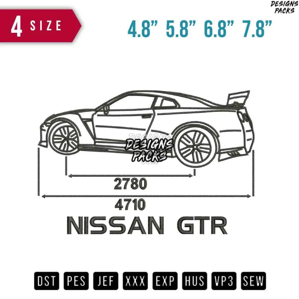 Nissan GTR Car Line Art Embroidery Design