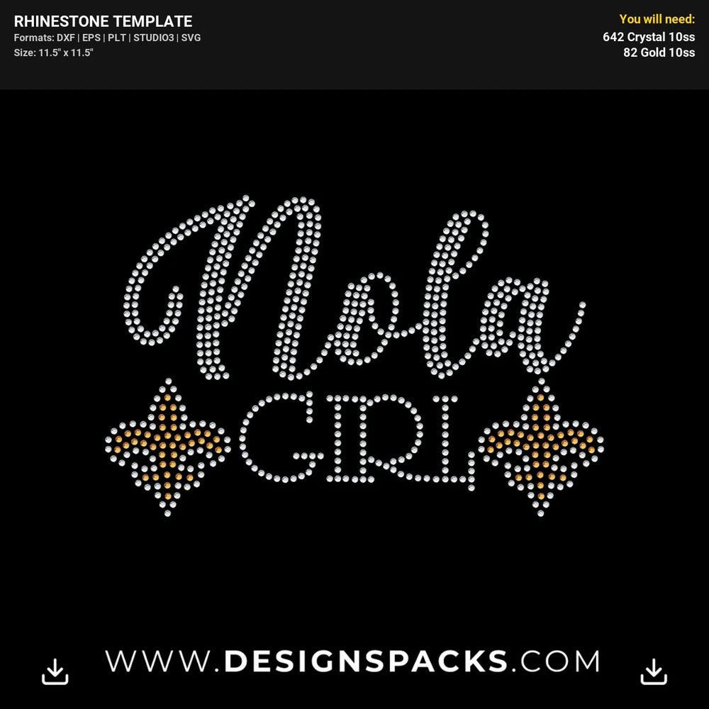 Nola Girl Fluer De Lis Rhinestone Digital Template