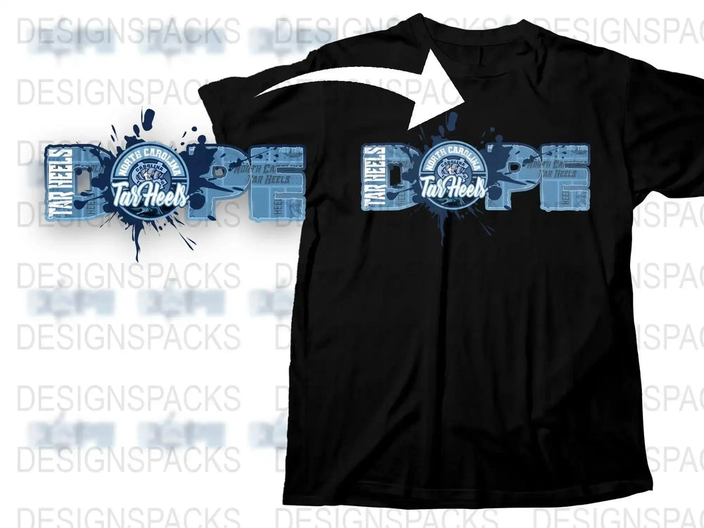 UNC Tar Heels Graphic T-Shirt, North Carolina College Team Apparel, Blue Logo on Black Tee, Sports Fan Gift Idea