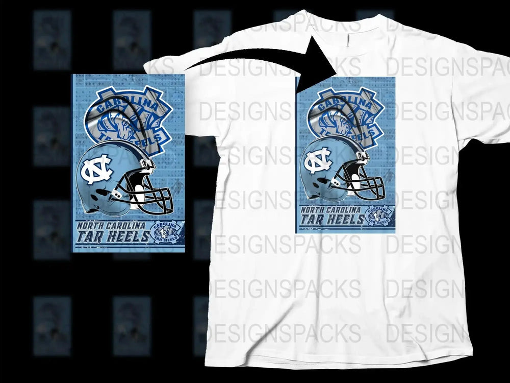 North Carolina Tar Heels T-Shirt, College Football Helmet Design, Sports Fan Apparel, White Tee