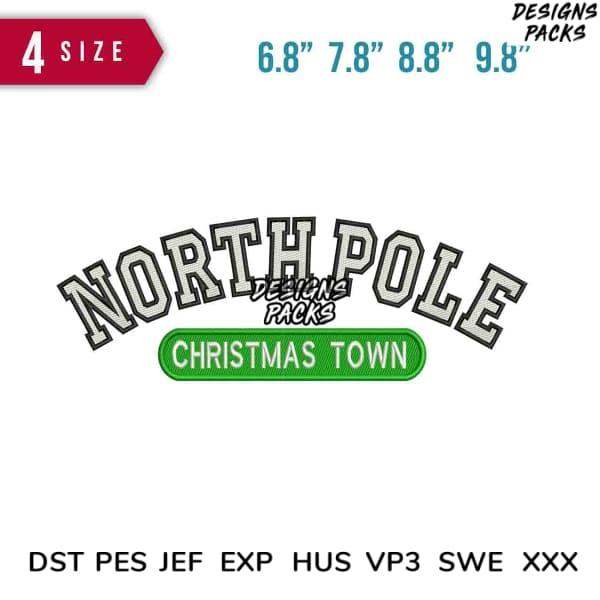 North Pole Christmas Town embroidery design in 4 sizes, compatible with DST PES JEF formats for holiday apparel