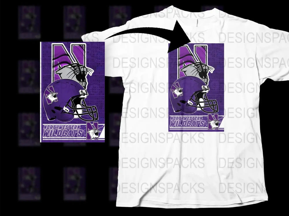 Northwestern Wildcats Graphic T-Shirt, Purple Team Mascot Design, Sports Fan Apparel, Unisex Cotton Tee