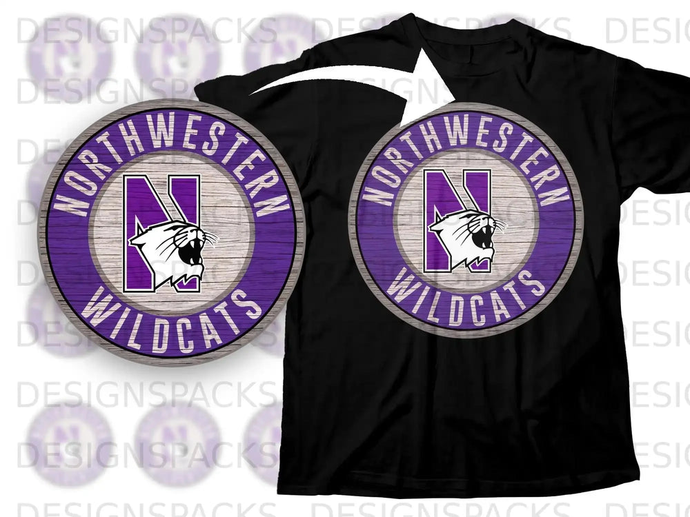 Northwestern Wildcats Logo on Black Shirt or Hoodie