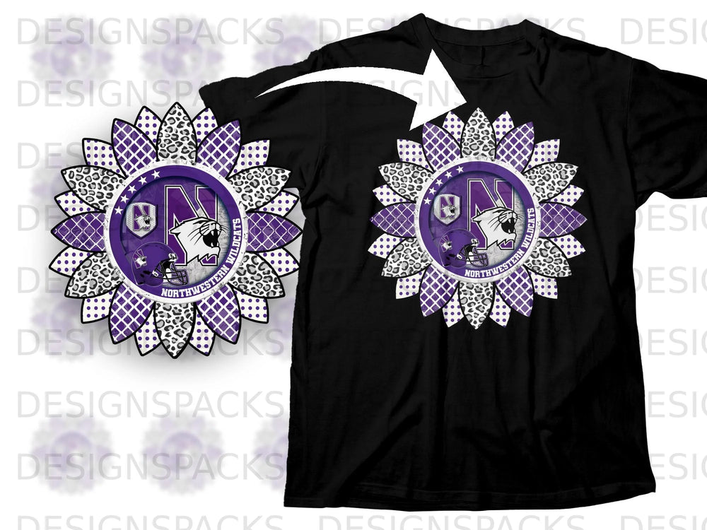 Northwestern Wildcats sunflower design with paw print and diamond patterns.