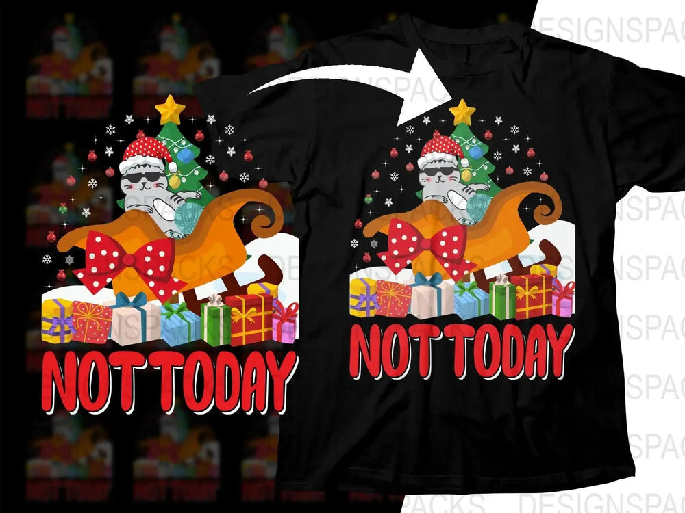 Not Today Christmas Cat in Santa Hat Graphic Png Digital Download