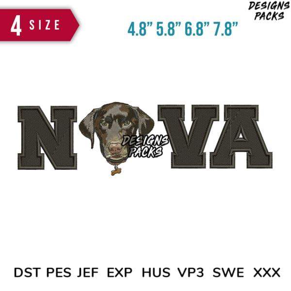 Nova dog head embroidery design in 4 sizes, PES DST JEF formats for instant download