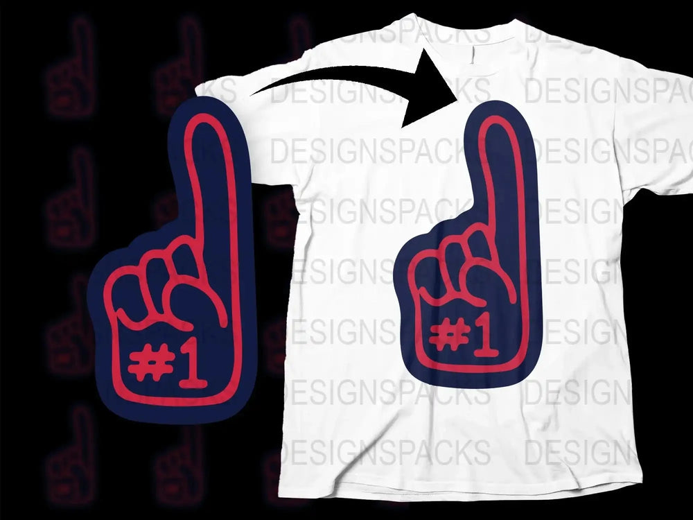 Number One Foam Finger T-Shirt, Sports Fan Tee, White Casual Shirt with Blue Print, Unisex Game Day Apparel