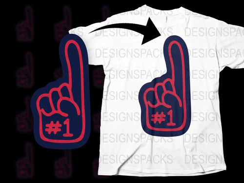 Number One Foam Finger T-Shirt, Sports Fan Tee, White Casual Shirt with Blue Print, Unisex Game Day Apparel