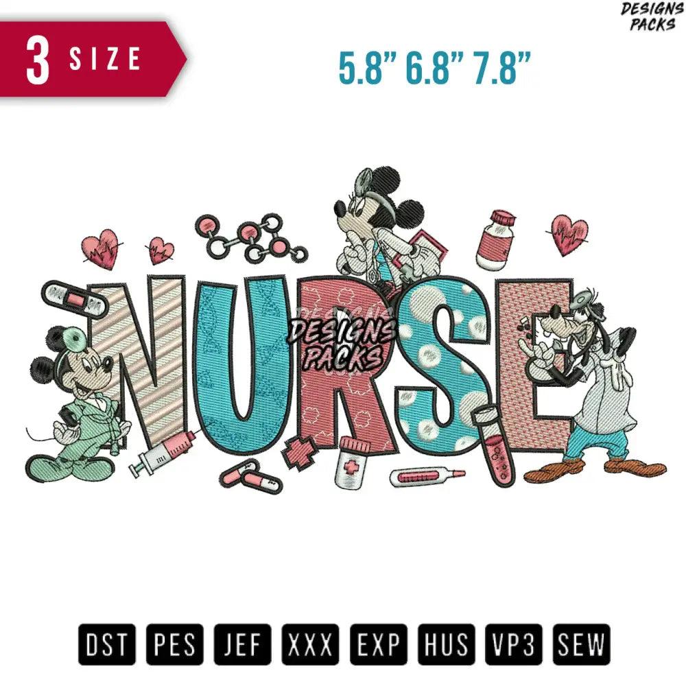 Nurse Mickey Cartoon Embroidery Design