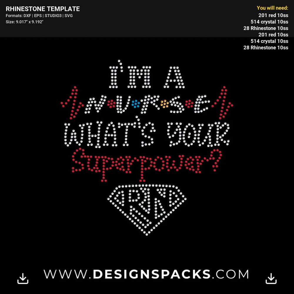Nurse Super Power Updated Rhinestone Digital Template