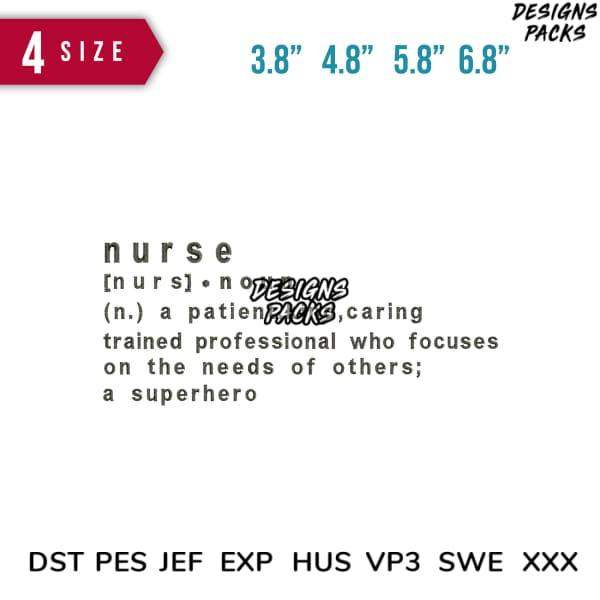 Nurse definition design in 4 sizes, embroidery formats DST PES JEF for instant download