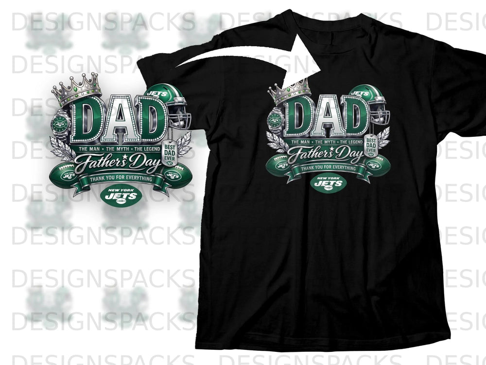New York Jets "Best Dad Ever" Father's Day graphic on a black t-shirt.